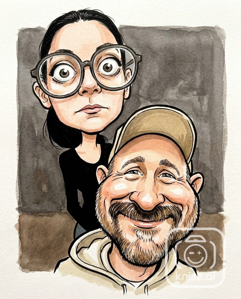 KI-Bild im Karikatur-Stil: Paar als Aquarell-Zeichnung