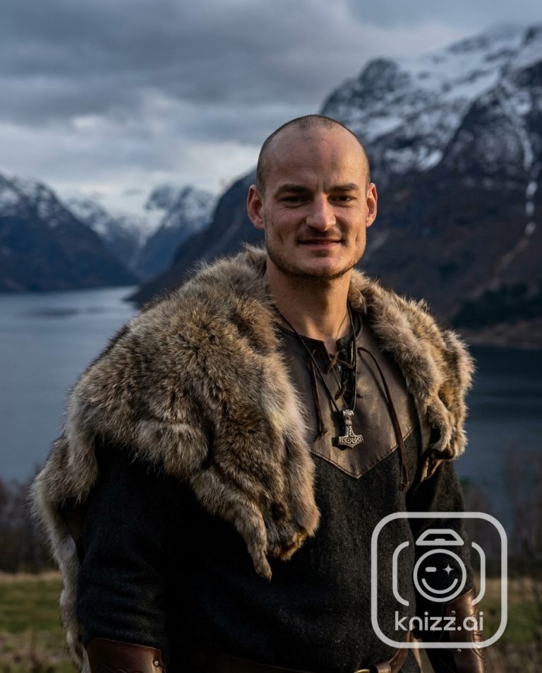 KI-Bild im Wikinger-Stil vor Bergkulisse