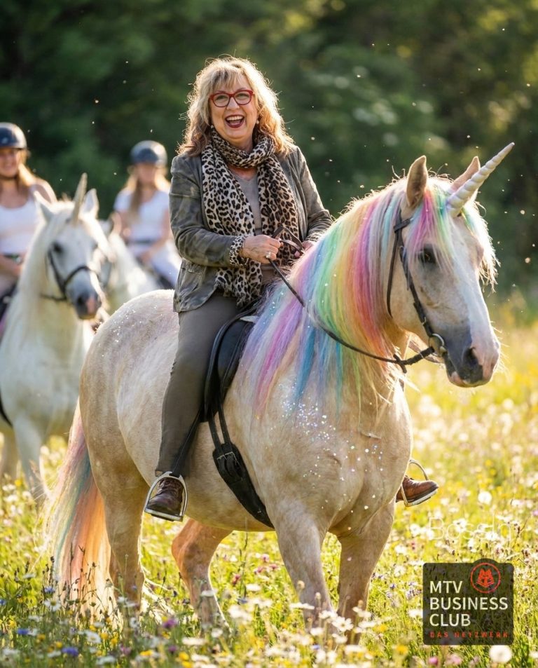 KI-Bild: Frau reitet auf einem Einhorn